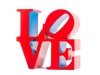 Robert Indiana, Love, 1966-1998: Scultura in alluminio e policromo, dipinto in rosso e blu
