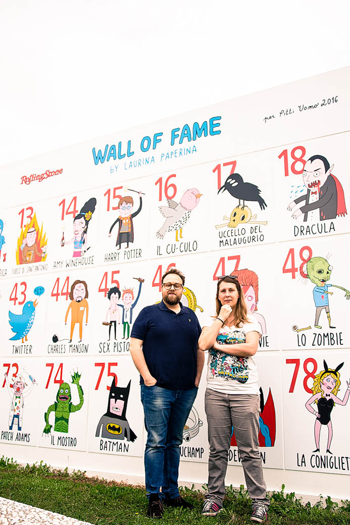Tutte le illustrazioni della "Wall of Fame" di Rolling Stone al Pitti sono di <a href='http://www.laurinapaperina.com/' target='_blank'>Laurina Paperina</a>