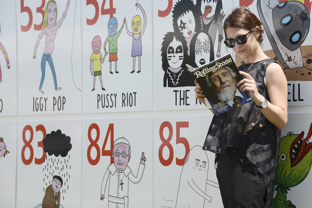 Tutte le illustrazioni della "Wall of Fame" di Rolling Stone al Pitti sono di <a href="http://www.laurinapaperina.com/" target="_blank">Laurina Paperina</a>