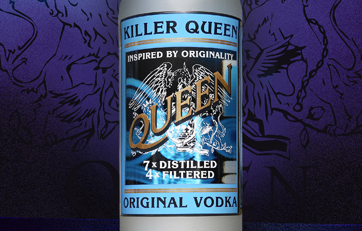 Un dettaglio della bottoglia Vodka Killer Queen
