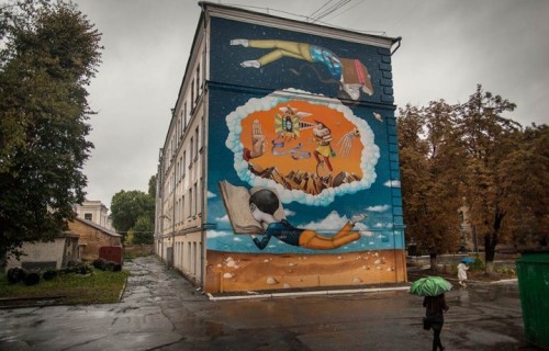 Uno dei murales di Volodymyr Manzhos, artista, 33 anni, a Kiev (foto: Marcello Fauci)