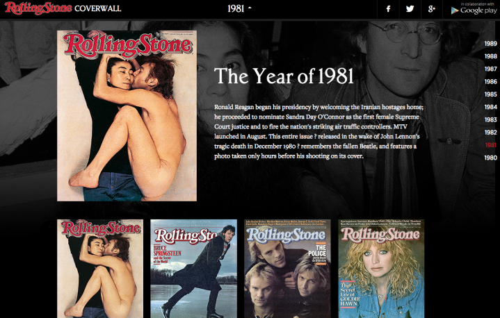 Una schermata della CoverWall di Rolling Stone Usa