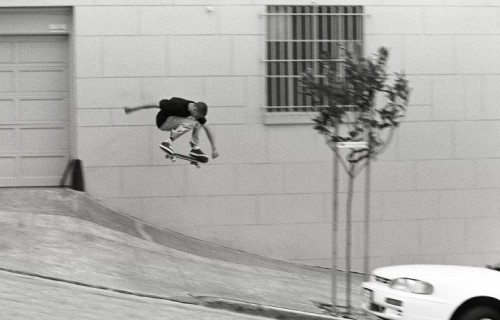 Chris Senn - Ollie down a steep hill with speed.San Francisco, CAMay 1995