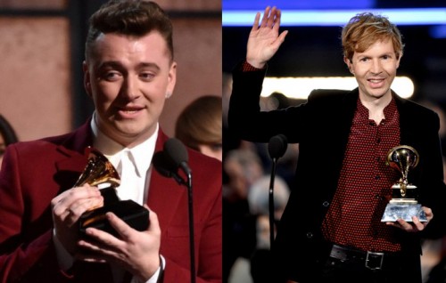 Il grande vincitore della serata dei 57esimi Grammy Award Sam Smith (22 anni) e Beck, vincitore del premio di Album dell’anno