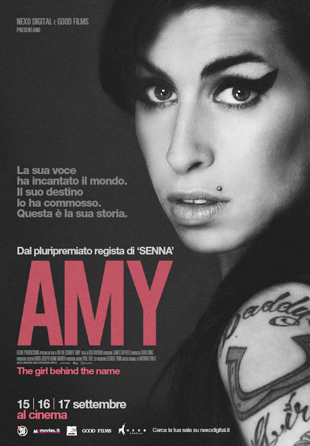 La locandina di "Amy", il film uscirà il 15, 16 e 17 settembre nelle sale italiane 