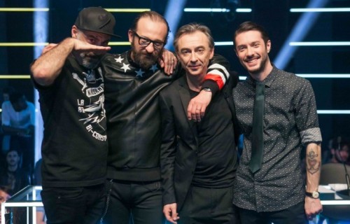 Da sinistra, Pierpaolo Peroni, la mente dietro al programma, e i dj giudici di Top Dj, Stefano Fontana, Albertino e Lele Sacchi