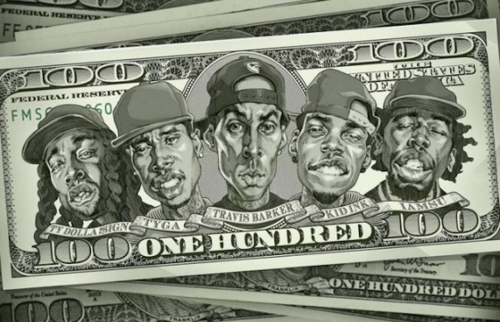 Travis Barker con Kid Ink, Ty Dolla $ign, Iamsu!, & Tyga nel nuovo singolo "100"