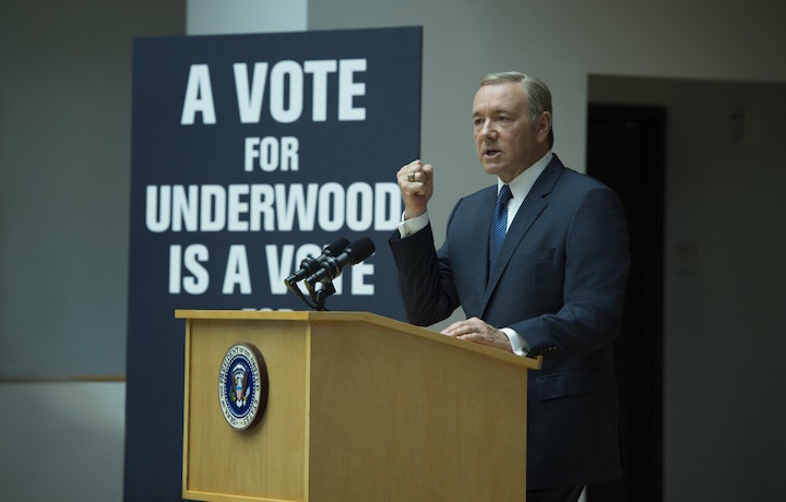 Frank Underwood durante un'uscita pubblica nella nuova stagione di "House of Cards". Foto: David Giesbrecht/Netflix - © 2016 Netflix