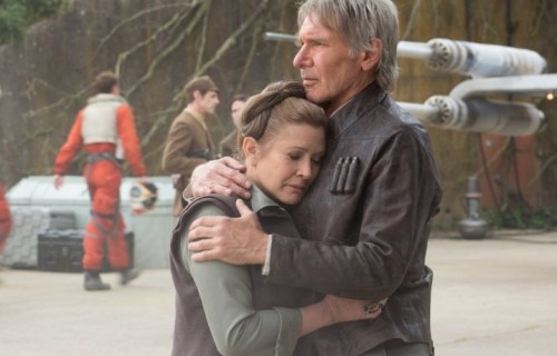 Harrison Ford e Carrie Fisher sul set di "Star Wars: The Force Awakens"