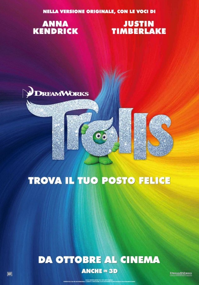 La locandina di Trolls, nei cinema italiani dal 27 ottobre, è diretto da Mike Mitchell e Walt Dohrn.