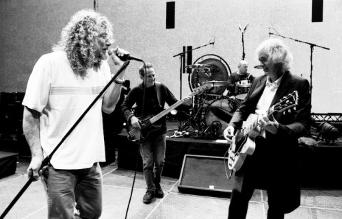 I Led Zeppelin durante le prove per la reunion del 2007, foto di Ross Halfin
