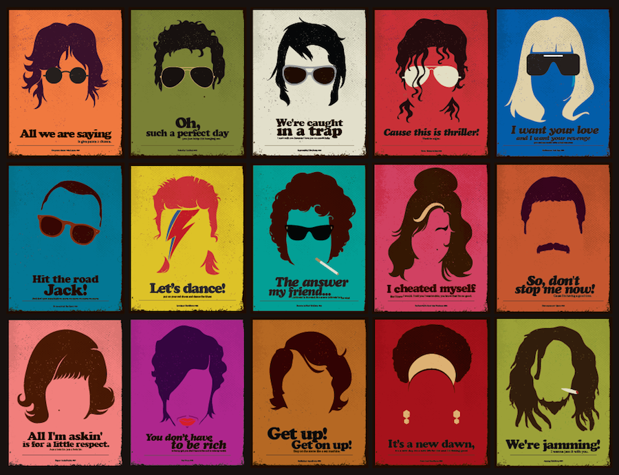 Amy Winehouse, Nina Simone, David Bowie, John Lennon, Michael Jackson, poster, grafica, artwork, Bob Marley, Barletta Rafael,