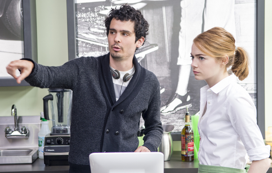 Damien Chazelle e Emma Stone sul set di La La Land