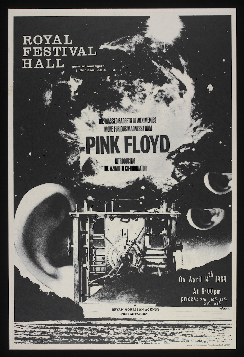 Il poster del concerto dei Pink Floyd al Royal Festival Hall del 14 aprile 1969, Hipgnosis; The Ranelagh Press Hampstead 1969