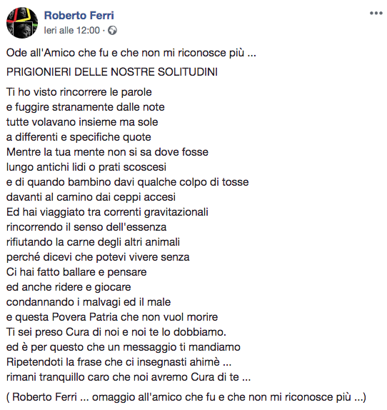 Lo screenshot del post, che ora è stato rimosso