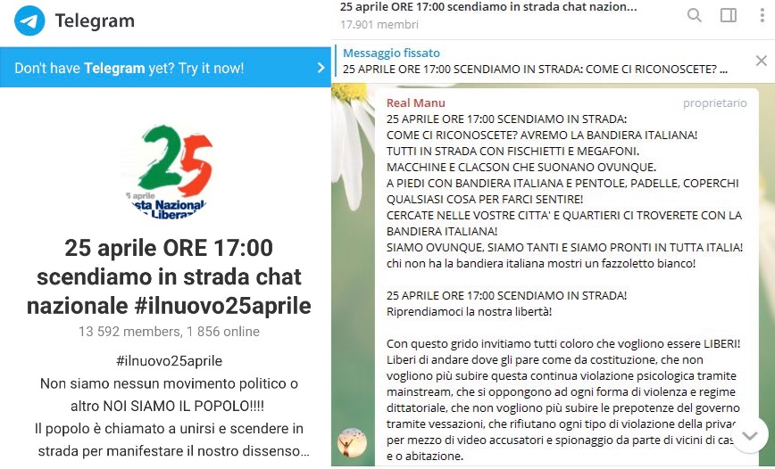 I gruppi Telegram di estrema destra per violare in massa la quarantena il 25 aprile