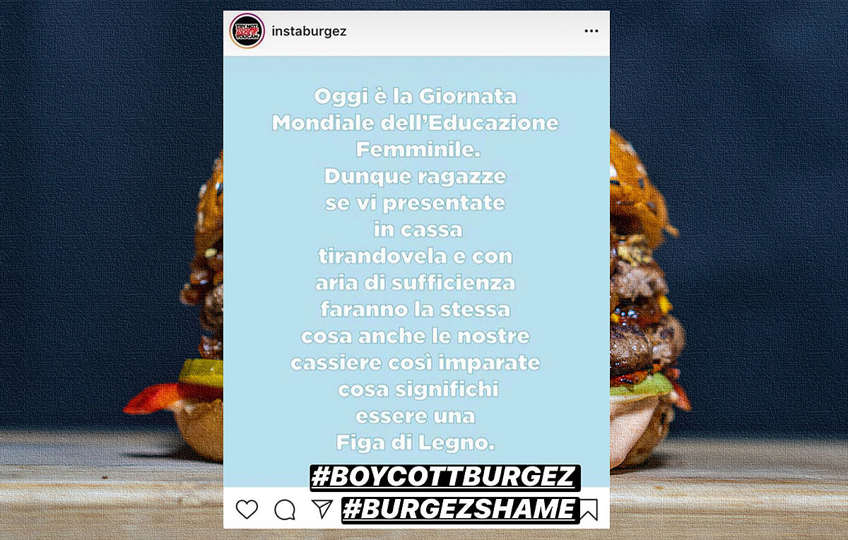 Post Instagram beceri e ironie raggelanti: il caso Burgez, l’hamburgeria sessista