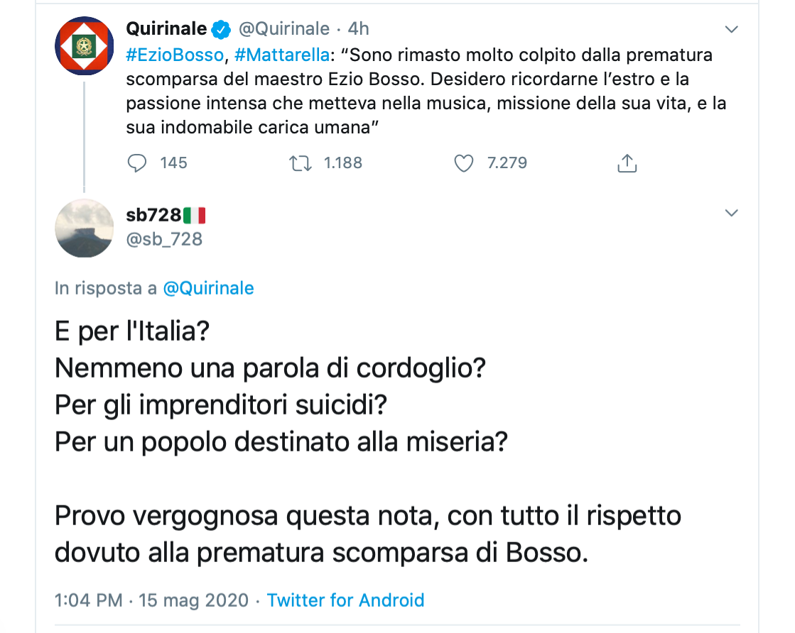 Un tweet di cordoglio del presidente della Repubblica per Ezio Bosso ha scatenato le bestie