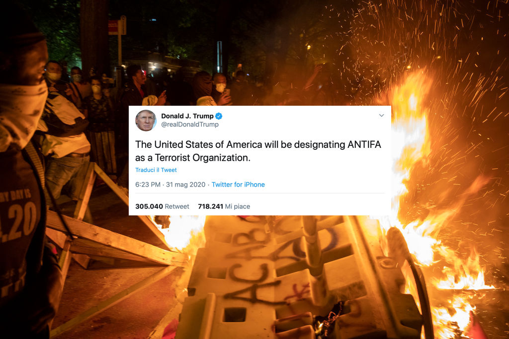 Trump ha detto che dichiarerà Antifa un’organizzazione terroristica negli Stati Uniti