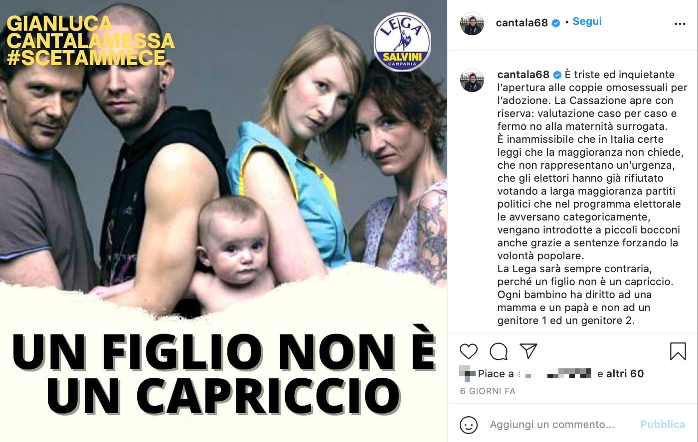 Un deputato leghista ha usato una foto di Oliviero Toscani per una campagna contro le adozioni gay