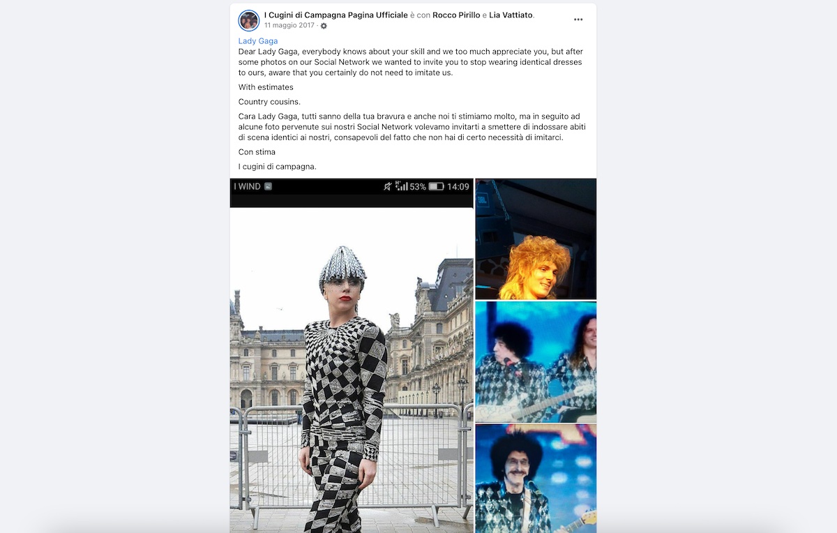 I Cugini di Campagna: «Abbiamo bloccato Lady Gaga sui social, si ispirava ai nostri outfit»