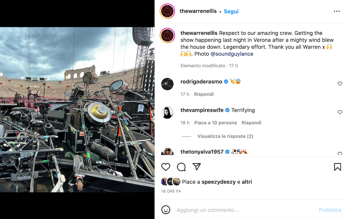 Ecco il palco di Nick Cave a Verona crollato a causa del vento