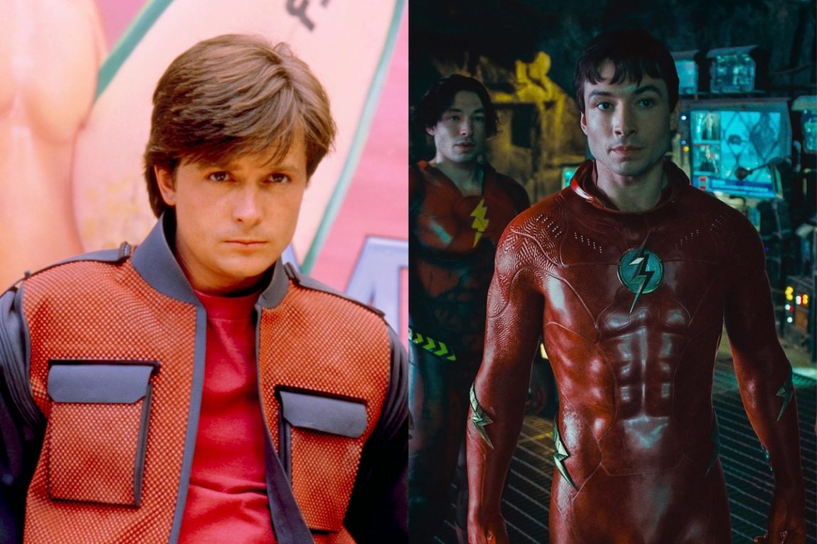 Michael J. Fox in 'Ritorno al futuro – Parte II' ed Ezra Miller in 'The Flash'