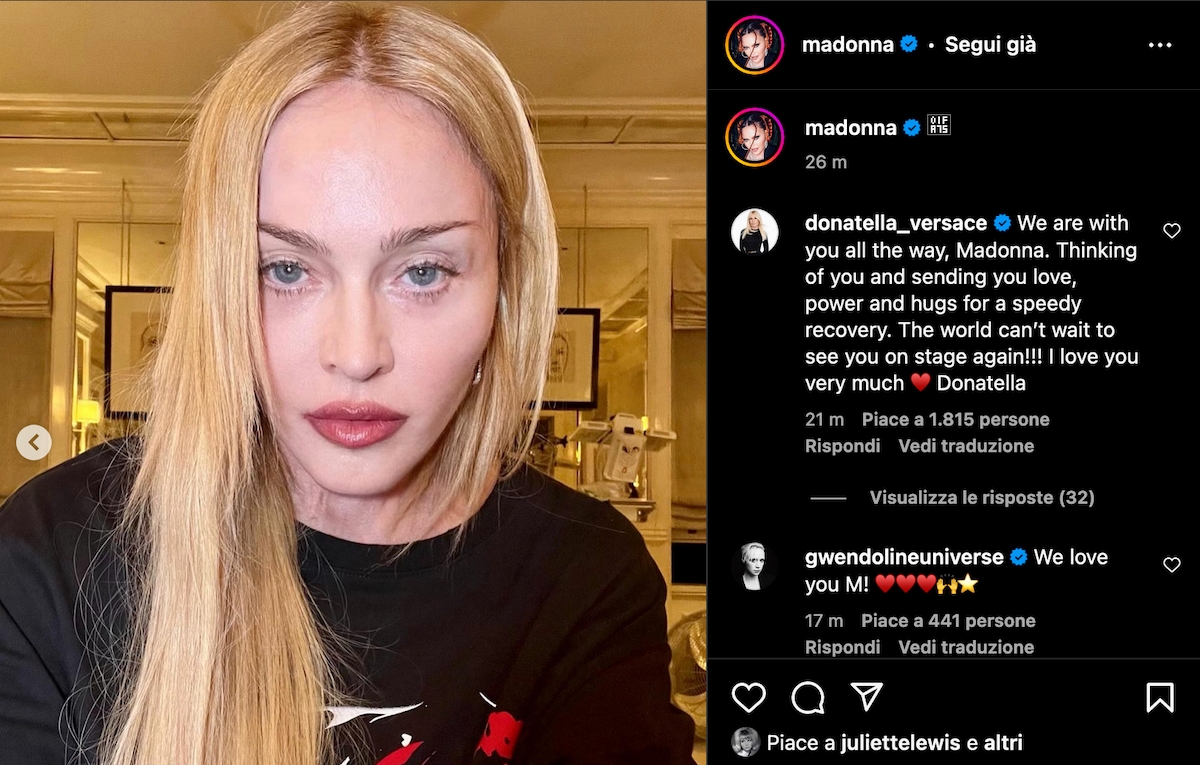 Madonna, il primo post dopo il ricovero: «Sono in via di guarigione»