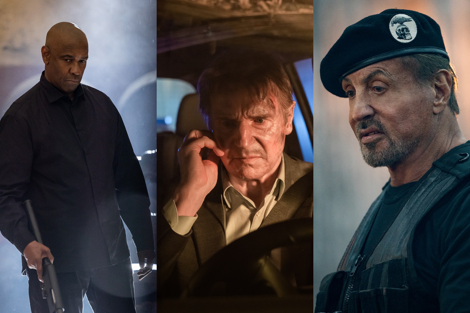 Denzel Washington in 'The Equalizer 3,' Liam Neeson in 'Retribution,' Sylvester Stallone in 'I mercenari 4'